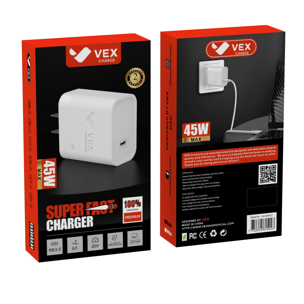Cargador de Pared VEX D9C 45W, 1 Puerto PD