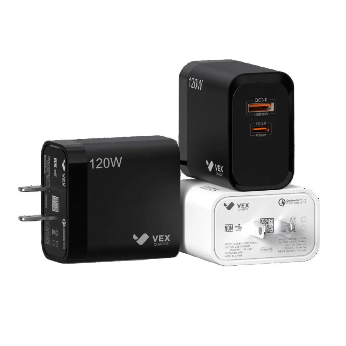 Cargador de Pared VEX D5AC 120W 1 Puerto USB-A + 1 Puerto USB-C