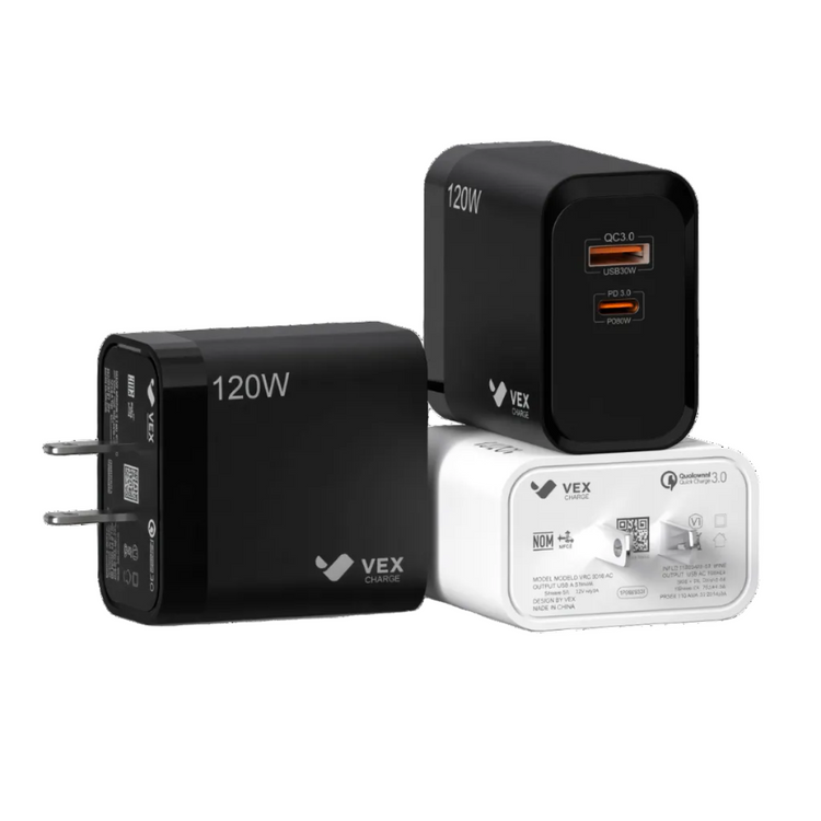 Cargador de Pared VEX D5AC 120W 1 Puerto USB-A + 1 Puerto USB-C