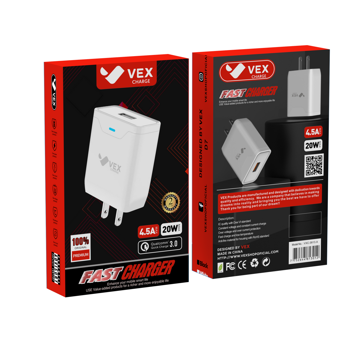 Cargador de Pared VEX D7A 20W, 1 Puerto USB-A