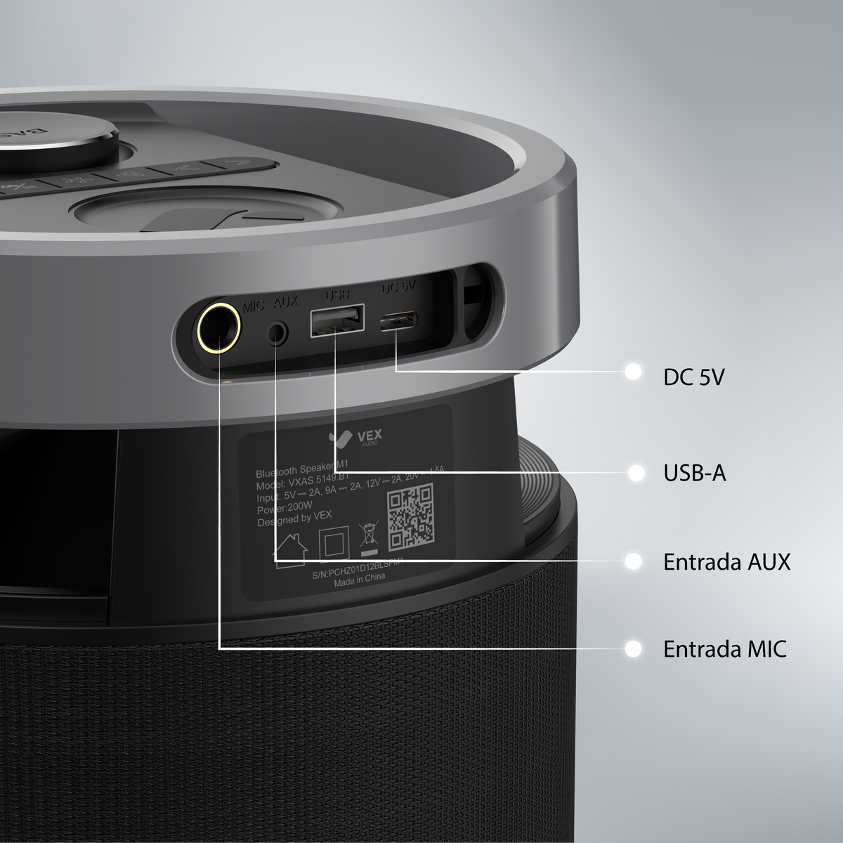 Parlante Bluetooth Hi-Fi VEX Elite M1, 200W, sonido 360°, hasta 24 h, diseño torre