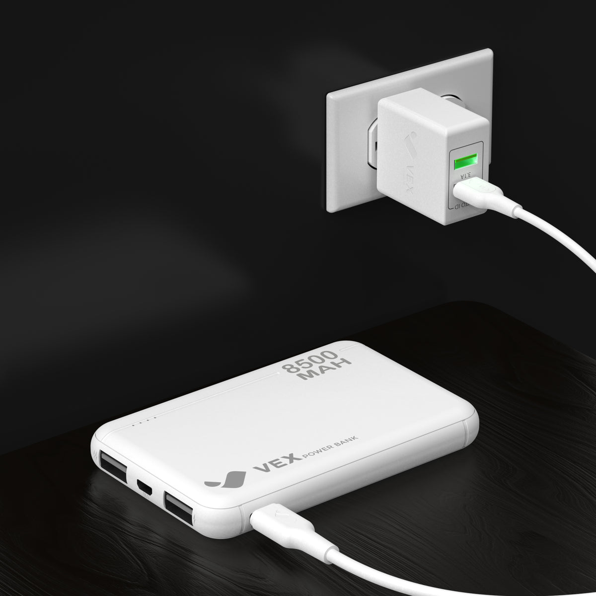 Power Bank VEX 8,500 mAh, 2 puertos USB-A + USB-C