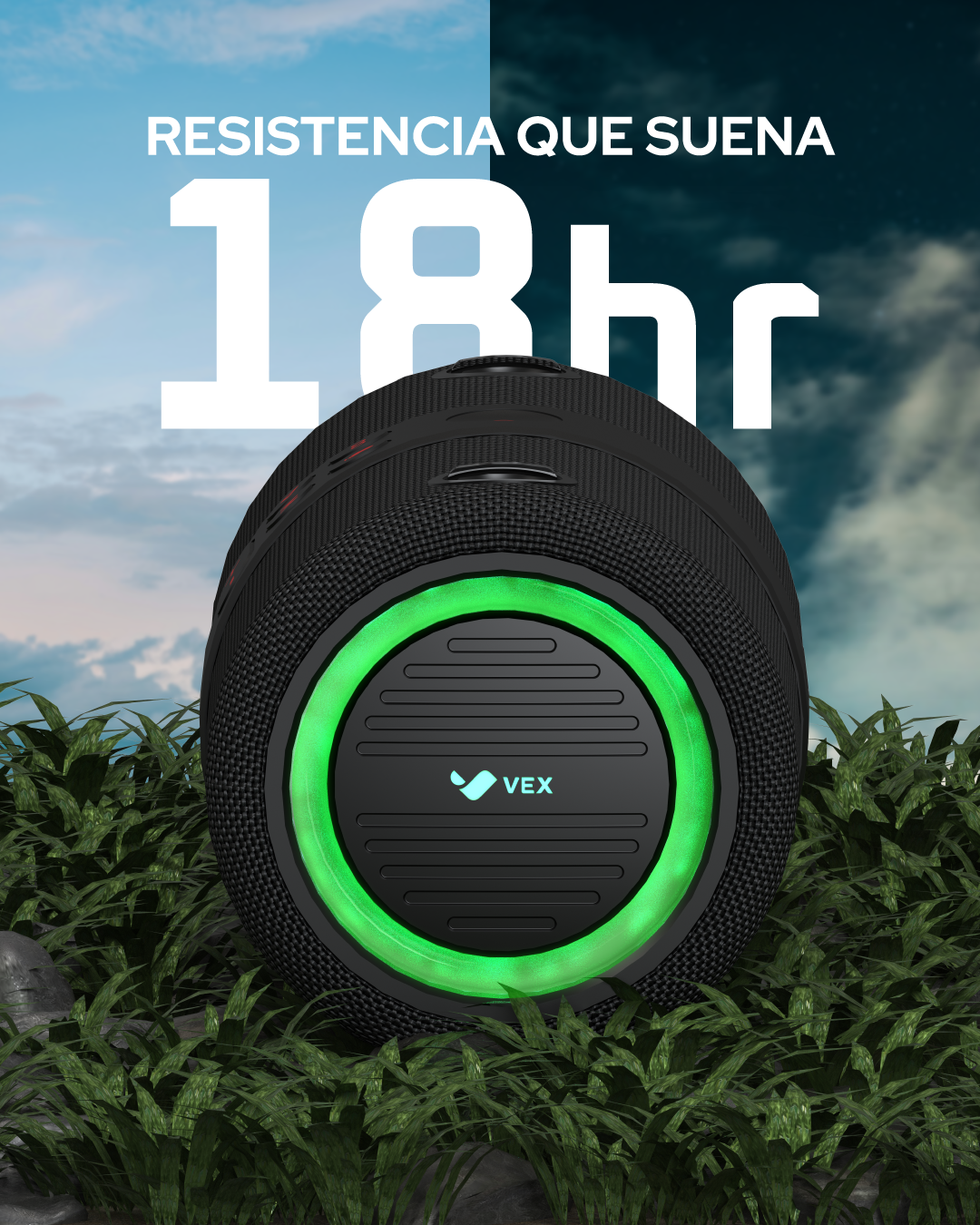 Parlante Bluetooth Hi-Fi VEX Elite J2, 28W, luces RGB, hasta 18 h, carga USB-C