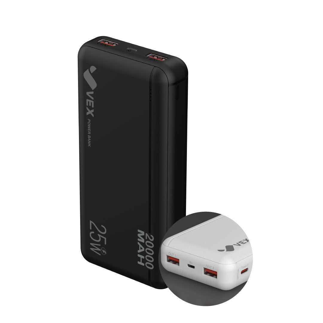 Power Bank VEX 20,000 mAh, 2 puertos USB-A + USB-C