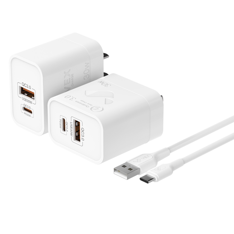 Cargador de Pared VEX D8AC 30W 1 puerto USB-A, 1 puerto USB-C